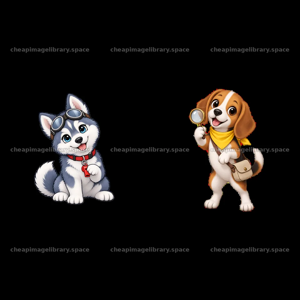 Cute K-9 dogs with accessories in playful poses – image library 7746x7746