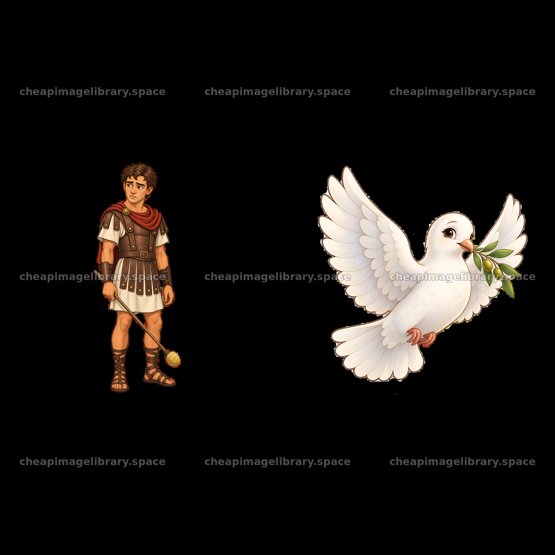 Roman soldier with a dove holding an olive branch – image library 7746x7746