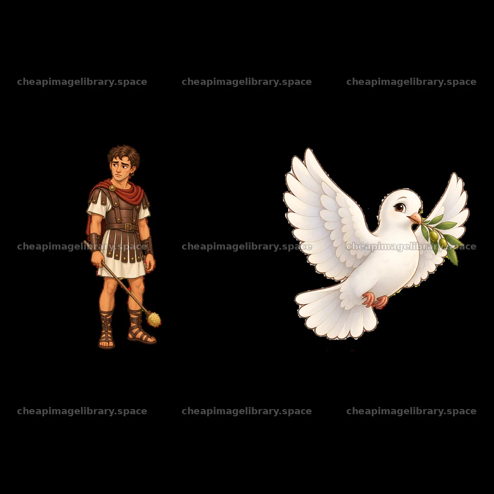 Roman soldier with a dove holding an olive branch – image library 7746x7746