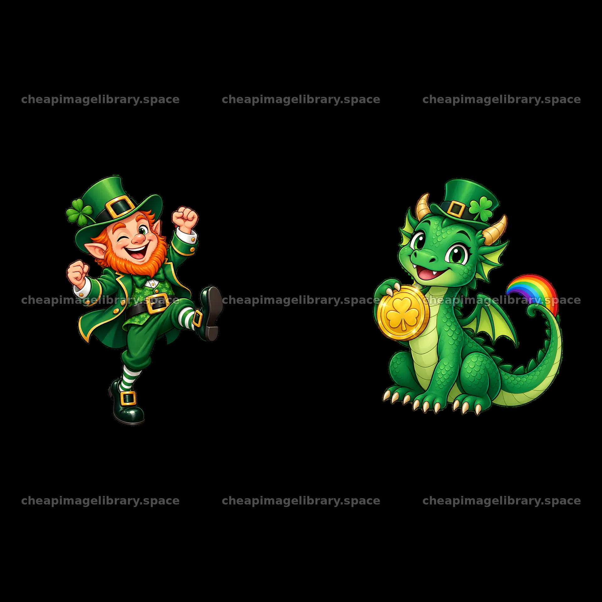 Leprechaun and dragon celebrating St. Patrick's Day – image library 7746x7746