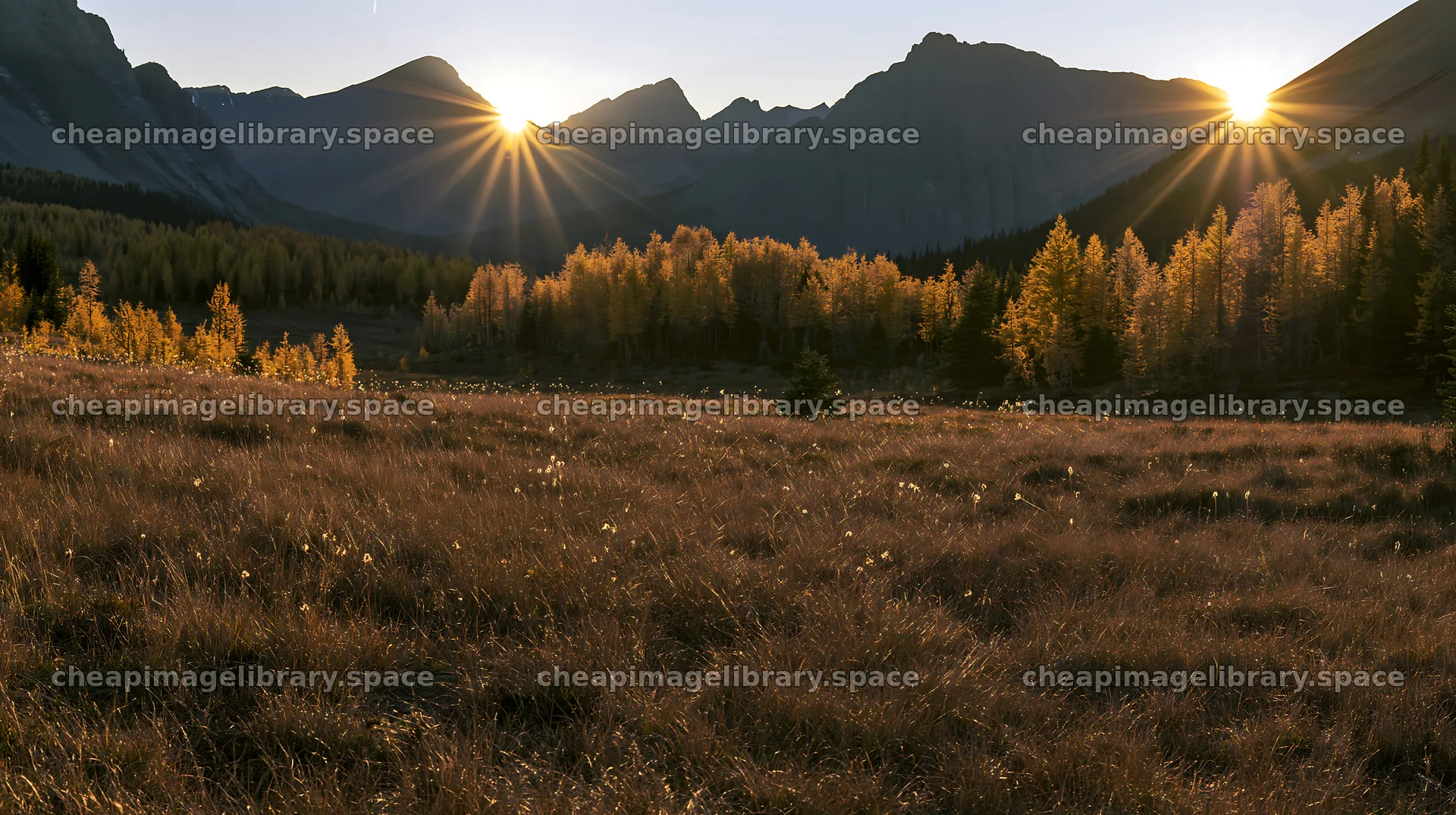 Sunshine Meadows in Banff with light rays at sunrise – image library 10608x5938