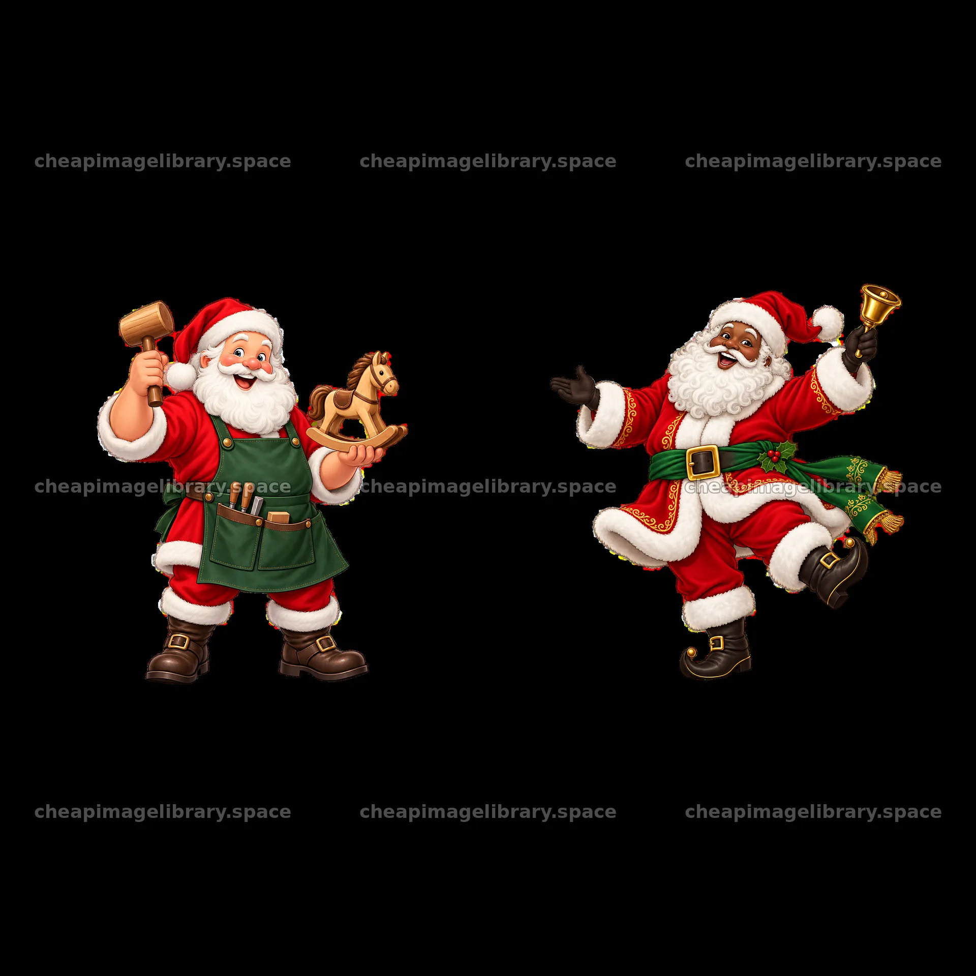 Santa Claus with toy horse and Santa Claus dancing – image library 7746x7746