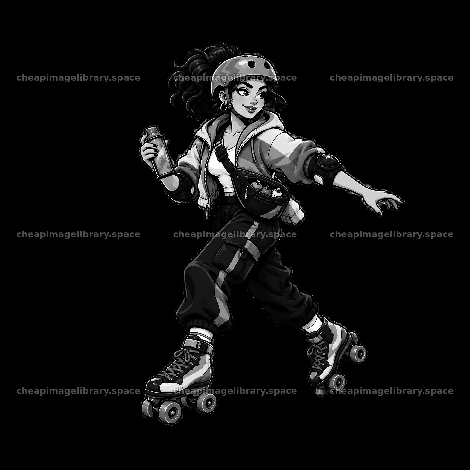 Graffiti sprayer roller skater with spray can in urban setting – image library 7746x7746