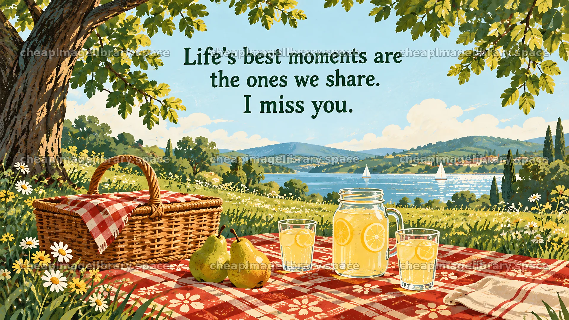 I Miss You Picnic beside a Lake – image library 10324x5812