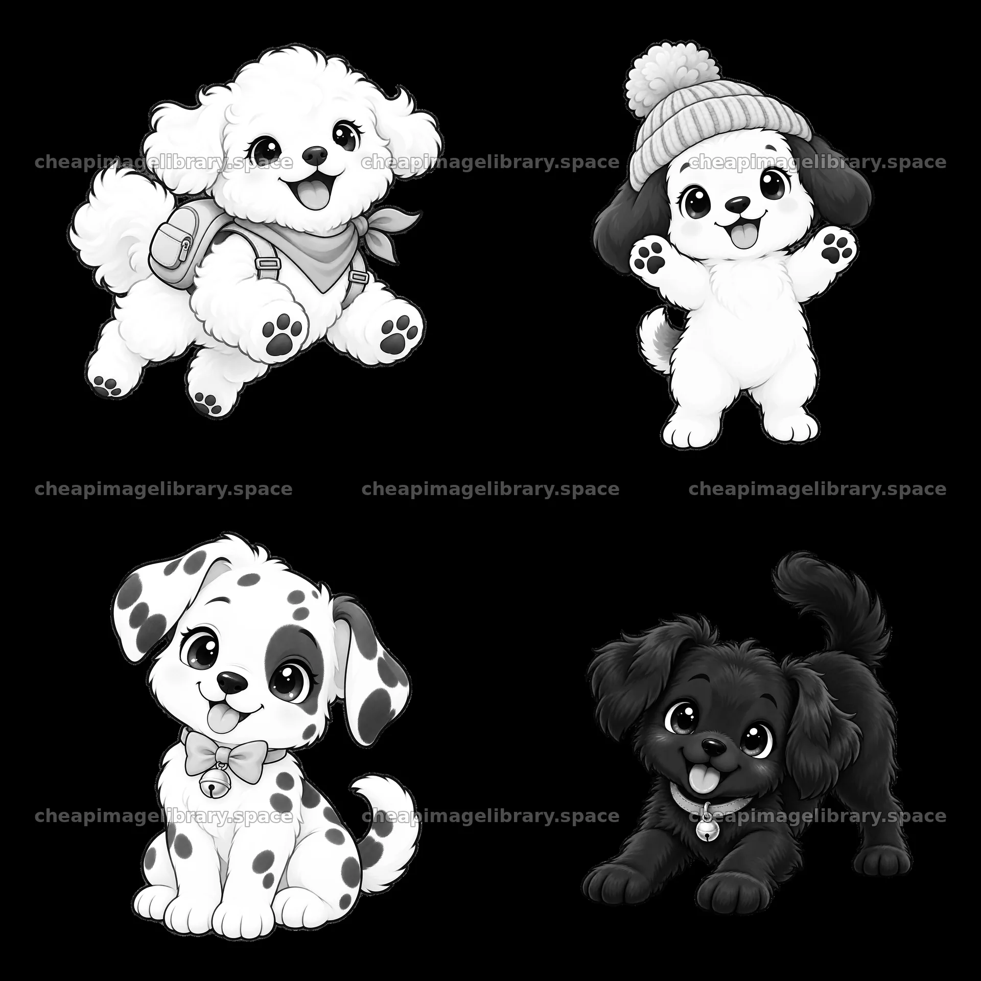 Cute cartoon dogs in playful poses with accessories – image library 7746x7746