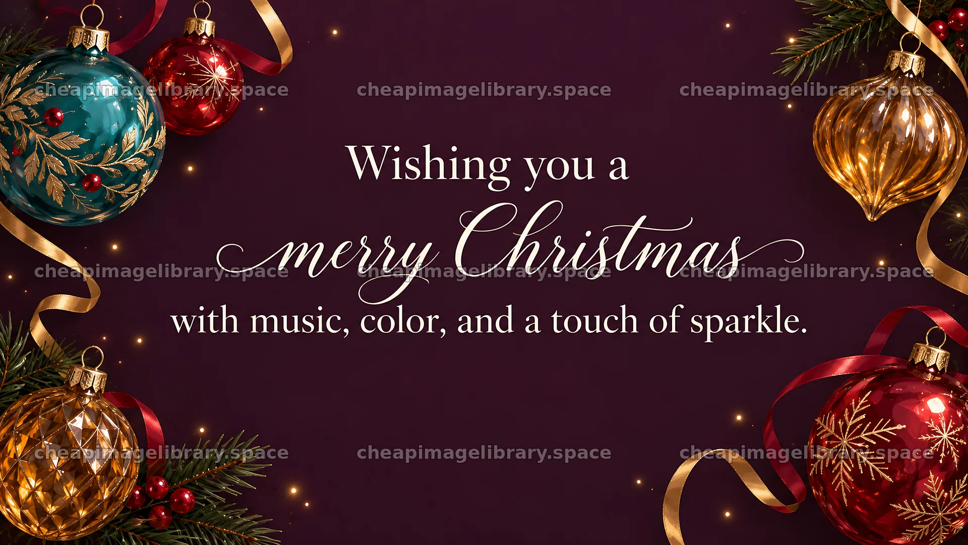 Christmas Greeting with Festive Ornaments and Sparkle – image library 10324x5812