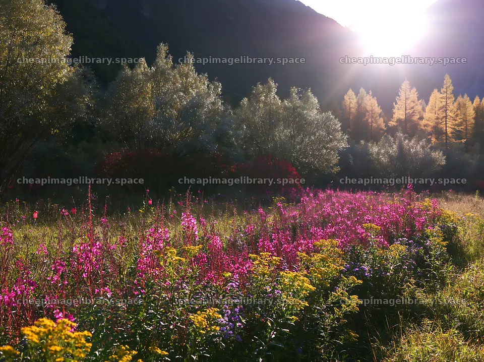 Christmas lanterns glowing in mountain valley meadow – image library 9174x6866