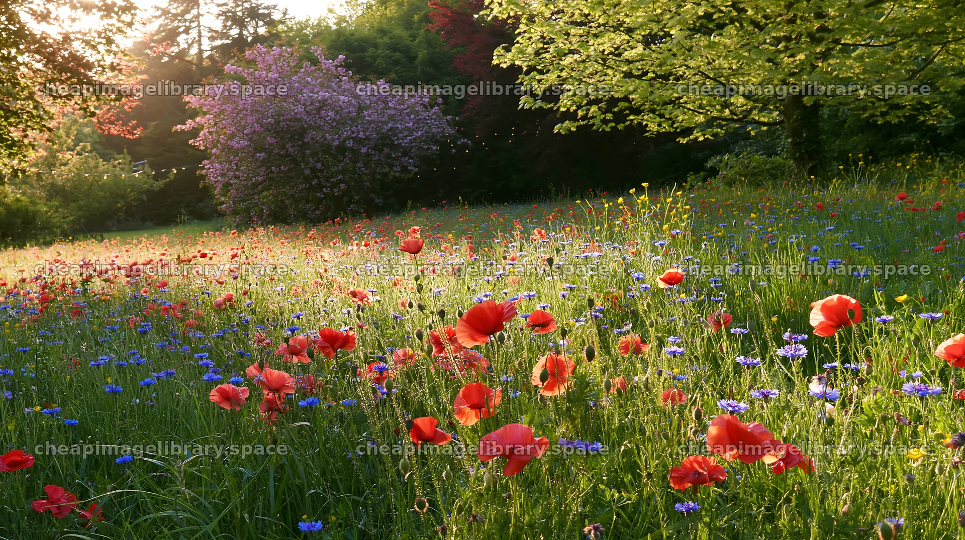 Apple tree meadow with flowers and lights for Christmas – image library 10608x5938