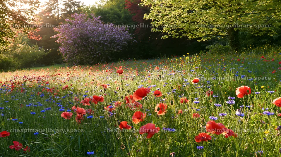 Apple tree meadow with flowers and lights for Christmas – image library 10608x5938