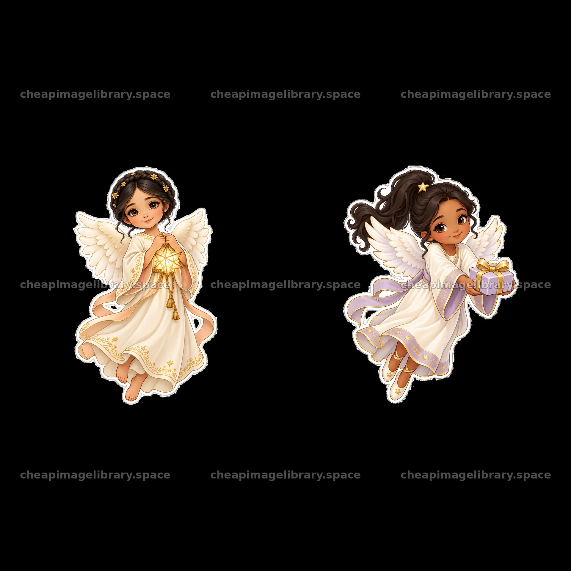 Christkind bringing gifts with angels in festive holiday attire – image library 7746x7746