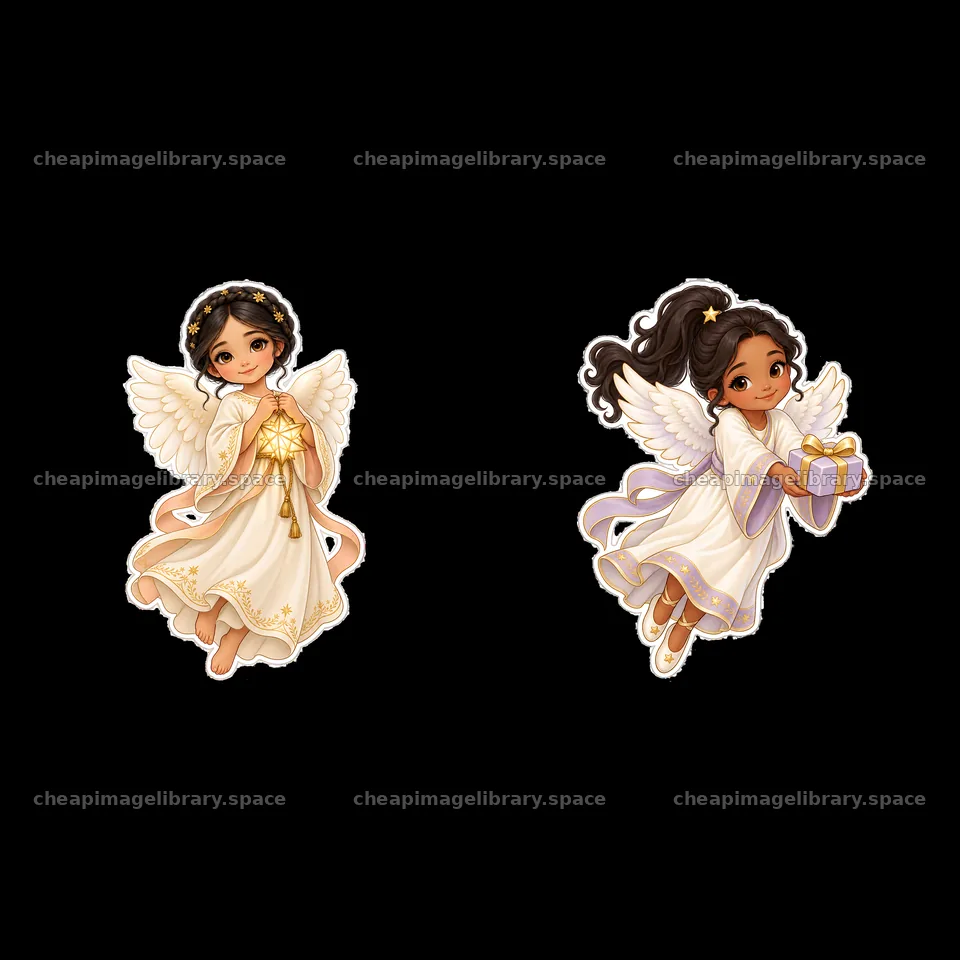 Christkind bringing gifts with angels in festive holiday attire – image library 7746x7746