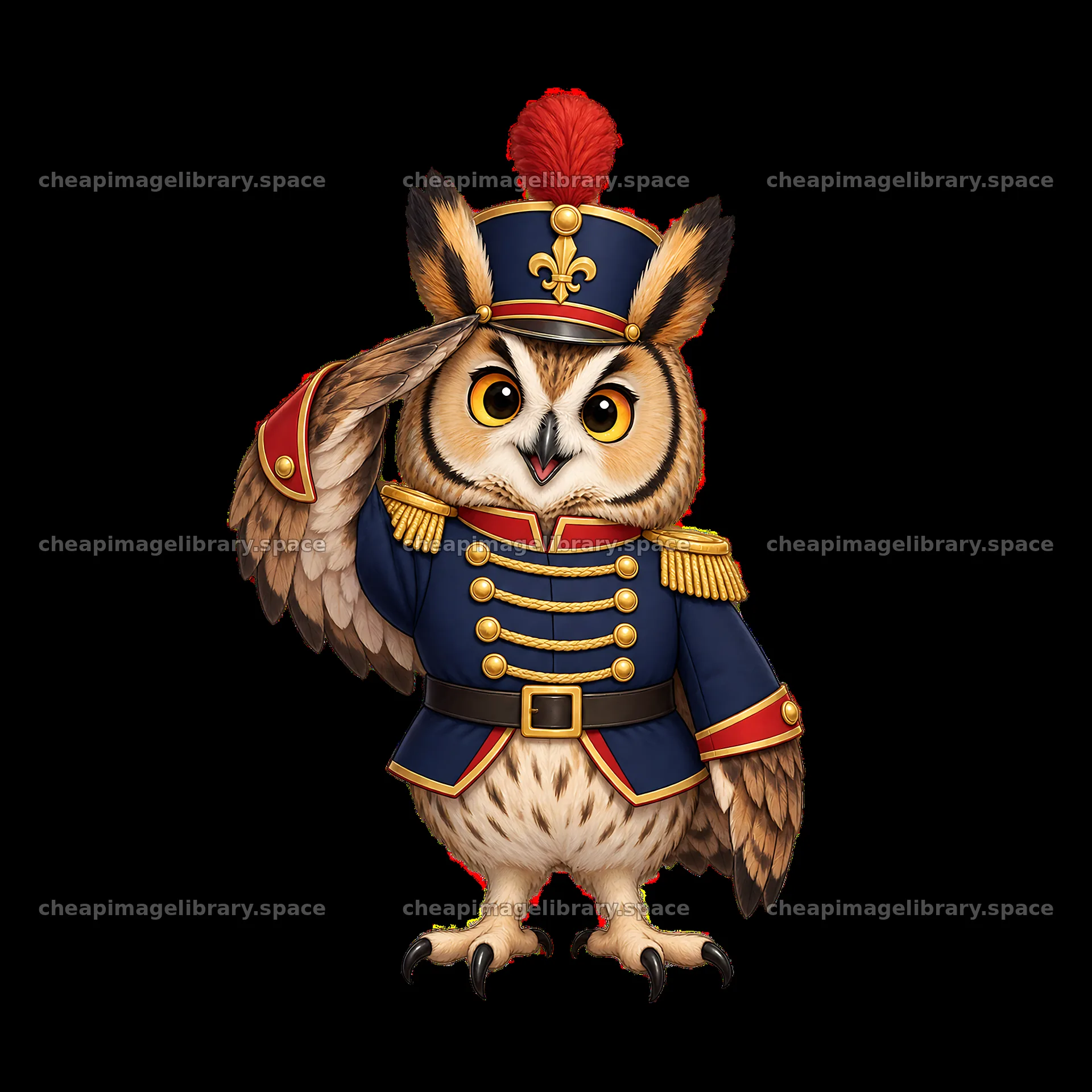 Christmas owl in a soldier uniform saluting – image library 7746x7746