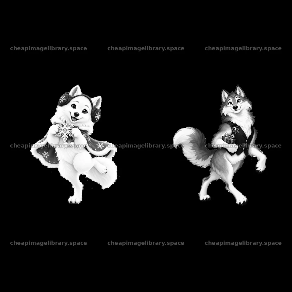 Christmas wolves celebrating with gifts and snowflakes – image library 7746x7746