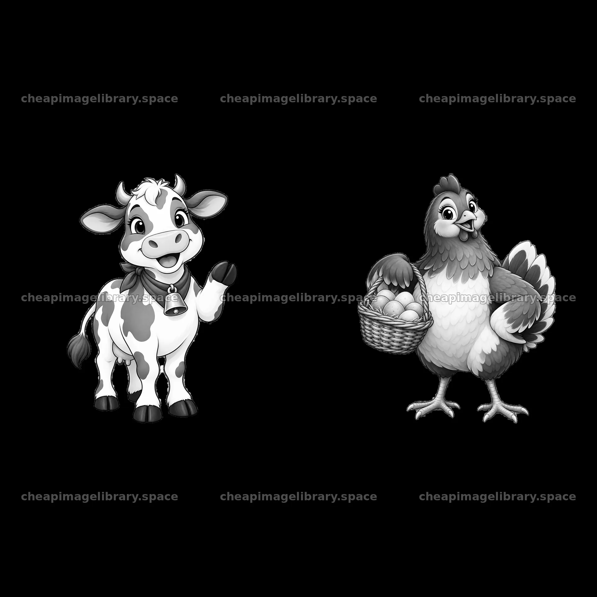 Cow and chicken cartoon stickers for farm theme – image library 7746x7746