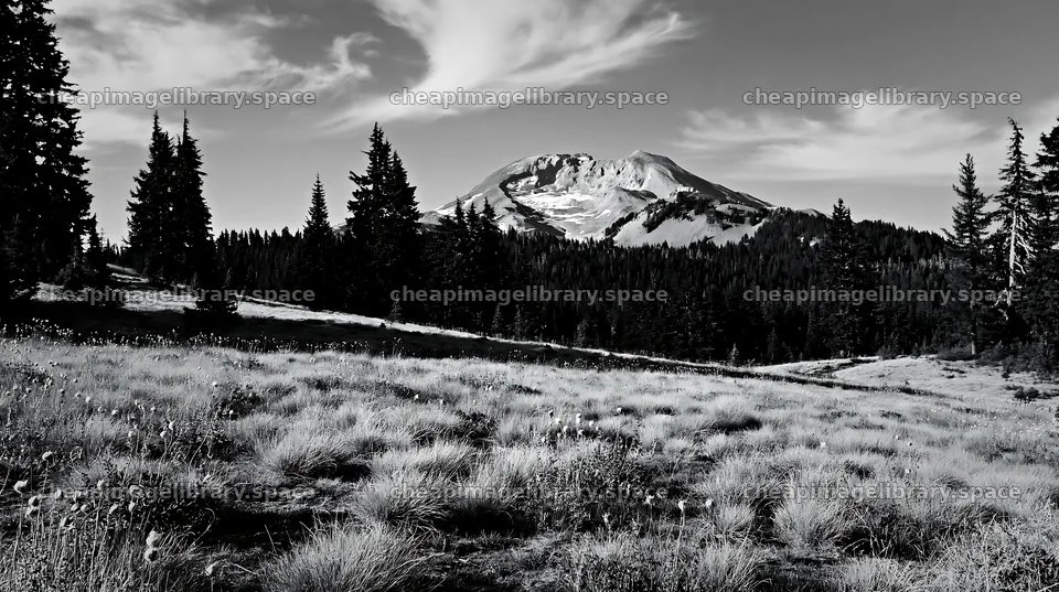 Seedhead meadow with mountain in the background – image library 10608x5938