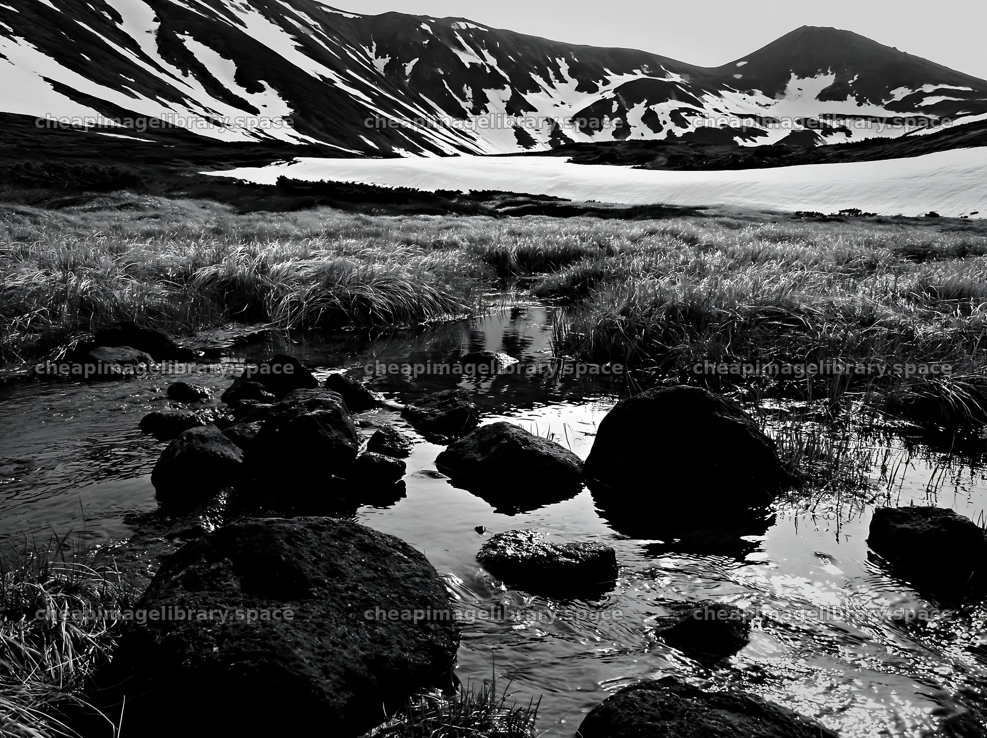 Akita snowmelt meadow with silver grasses and flowing water – image library 9174x6866