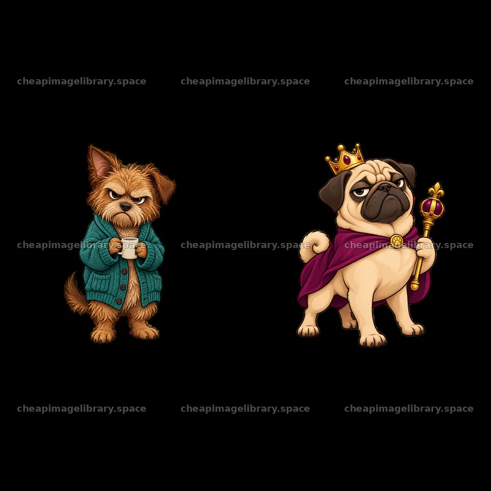 Grumpy dog stickers featuring a sassy pug and a frowning terrier – image library 7746x7746