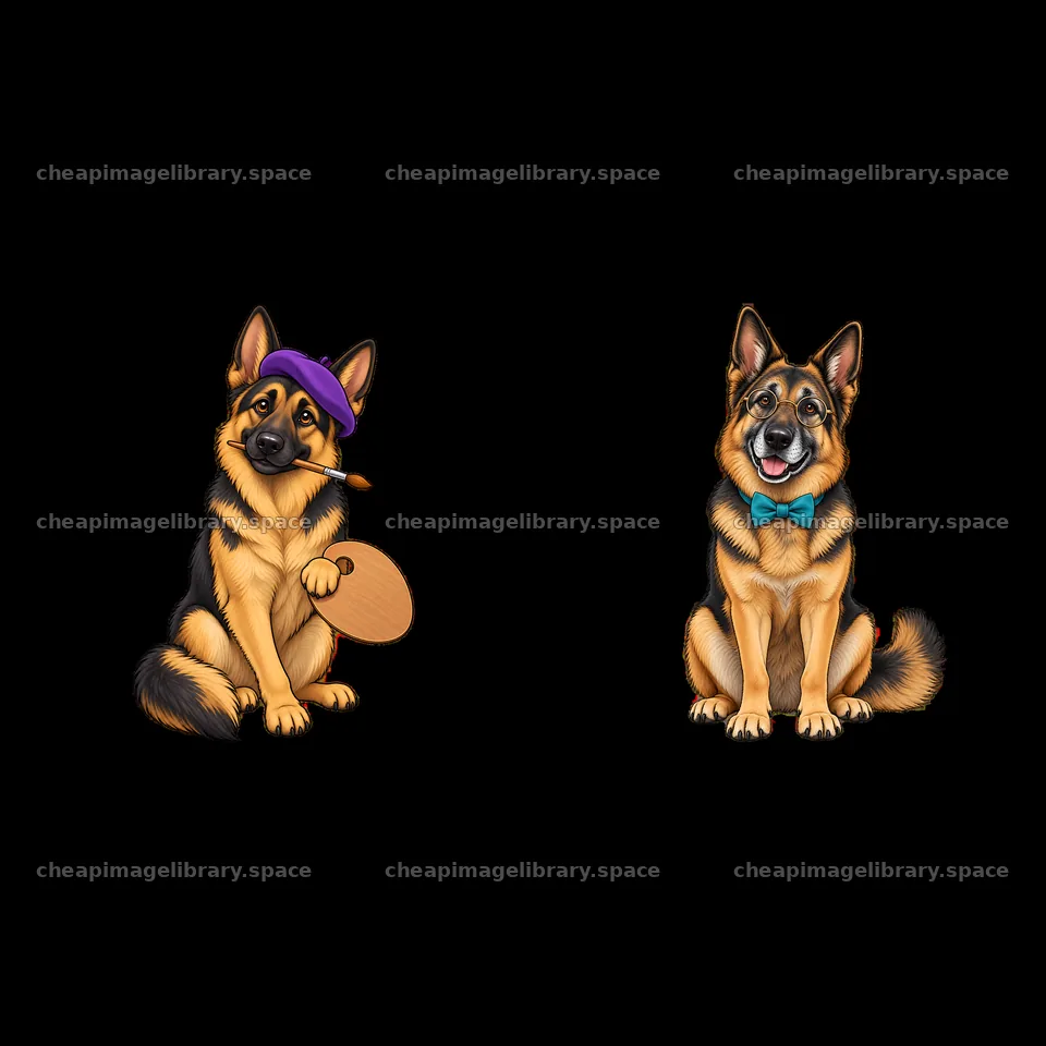 German shepherd dogs in playful poses with props – image library 7746x7746