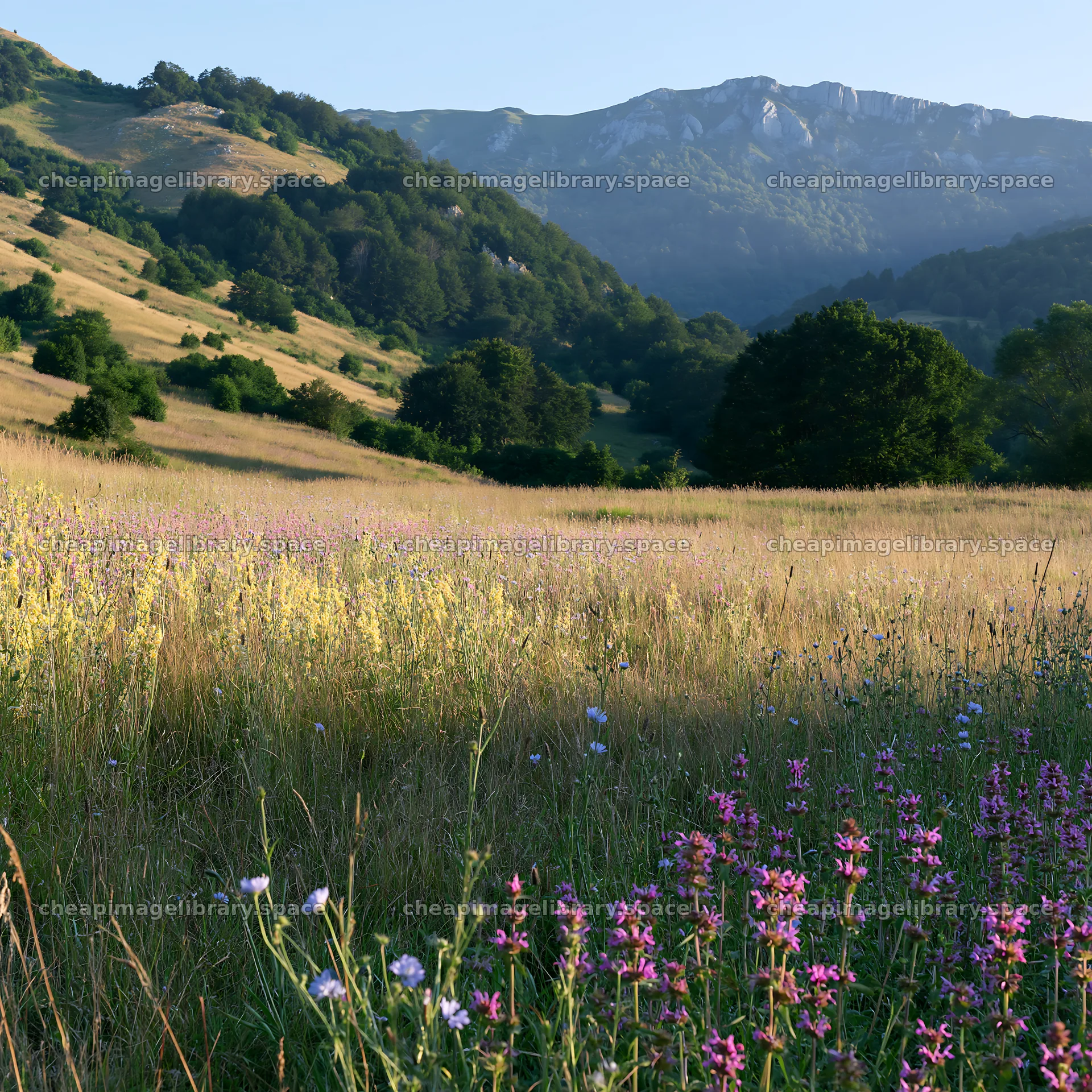 Sainfoin and chicory meadow in mountainous region – image library 7938x7938