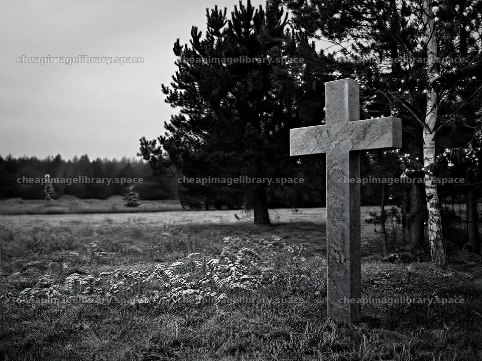 Marble Christian cross in quiet meadow at hot springs – image library 9166x6874