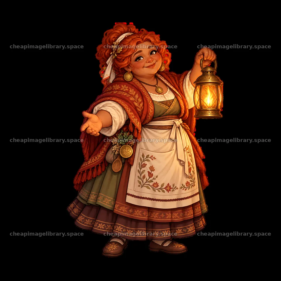 Pagan goddess holding a lantern with a welcoming gesture – image library 7746x7746
