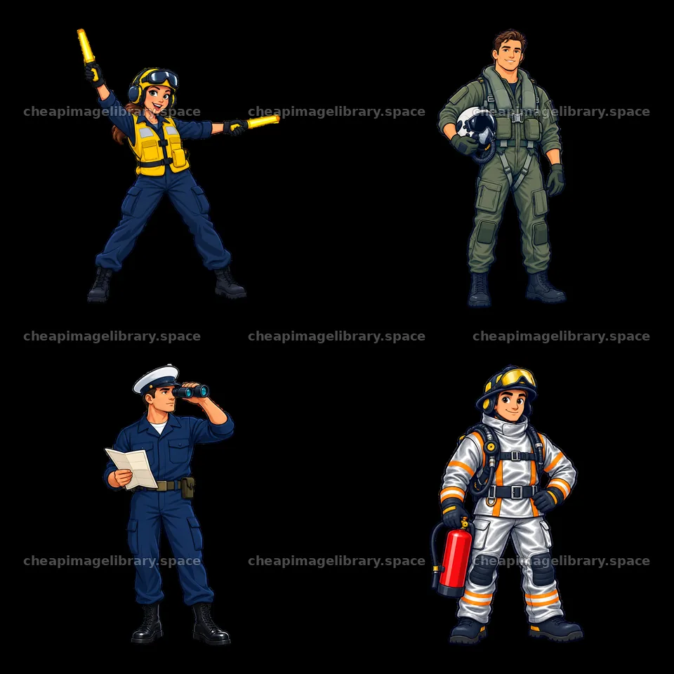 Cartoon stickers of crew members on an aircraft carrier – image library 7746x7746