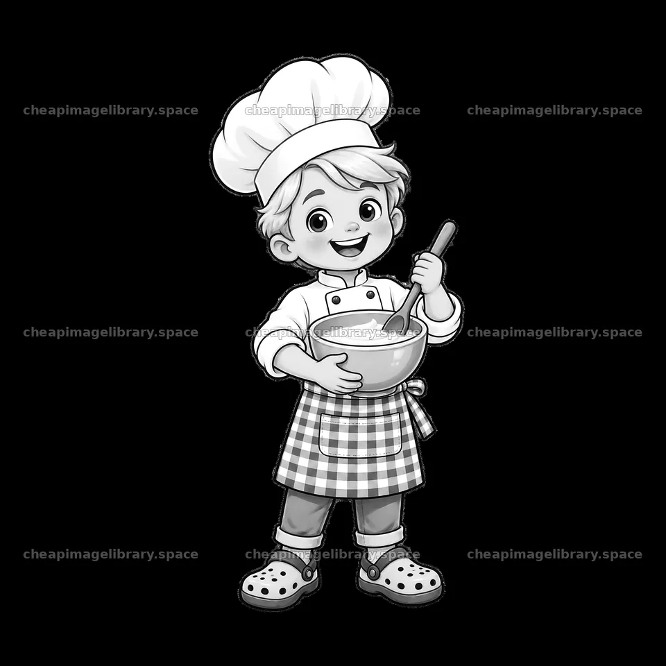 Blond child cooking in kitchen holding bowl and stirring mix – image library 7746x7746