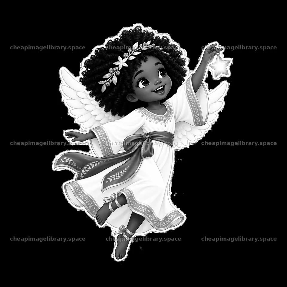 Christ Child angel with star and wings in traditional attire – image library 7746x7746