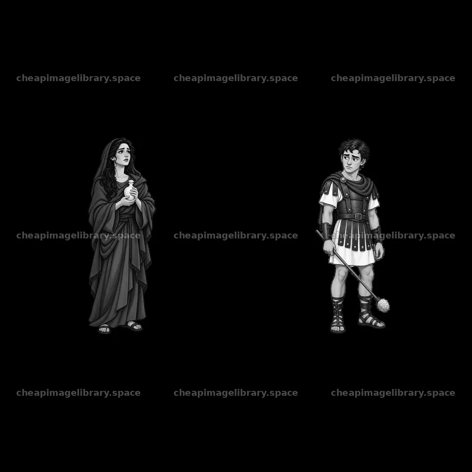 Jesus on the cross with Mary and Roman soldier in black and white – image library 7746x7746