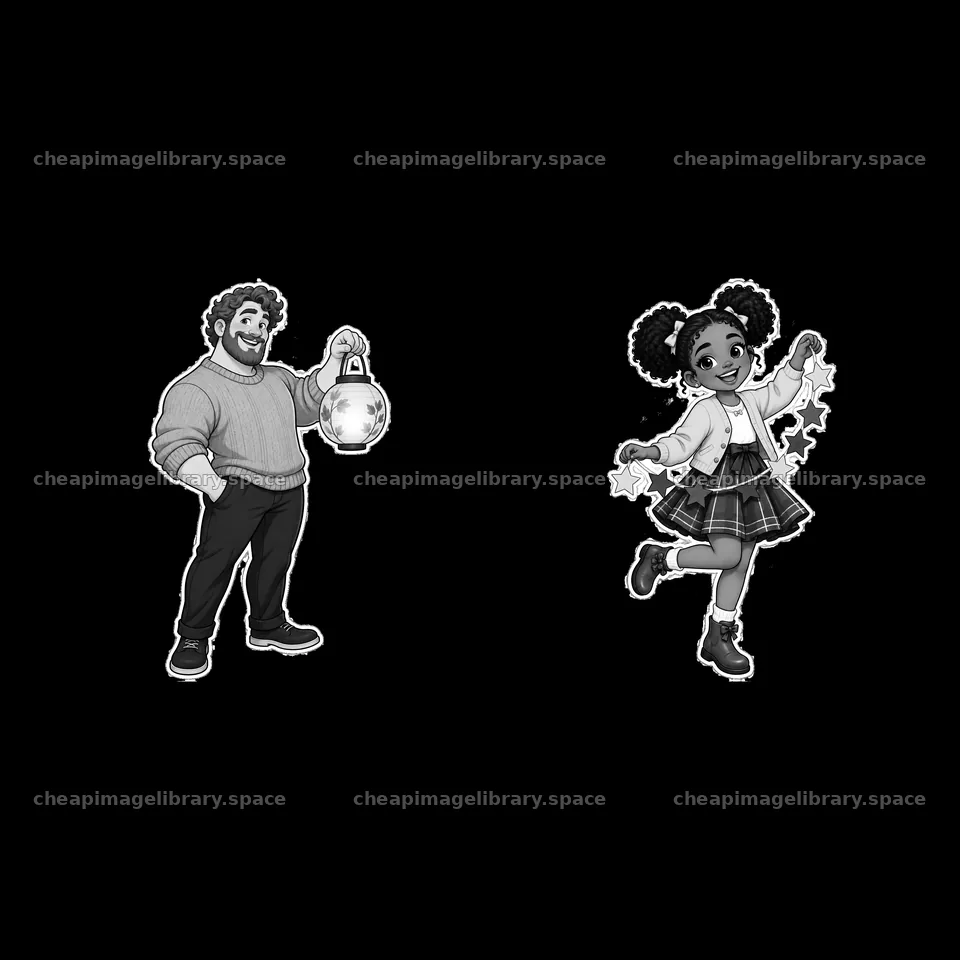 Father and daughter holding a lantern and stars together – image library 7746x7746