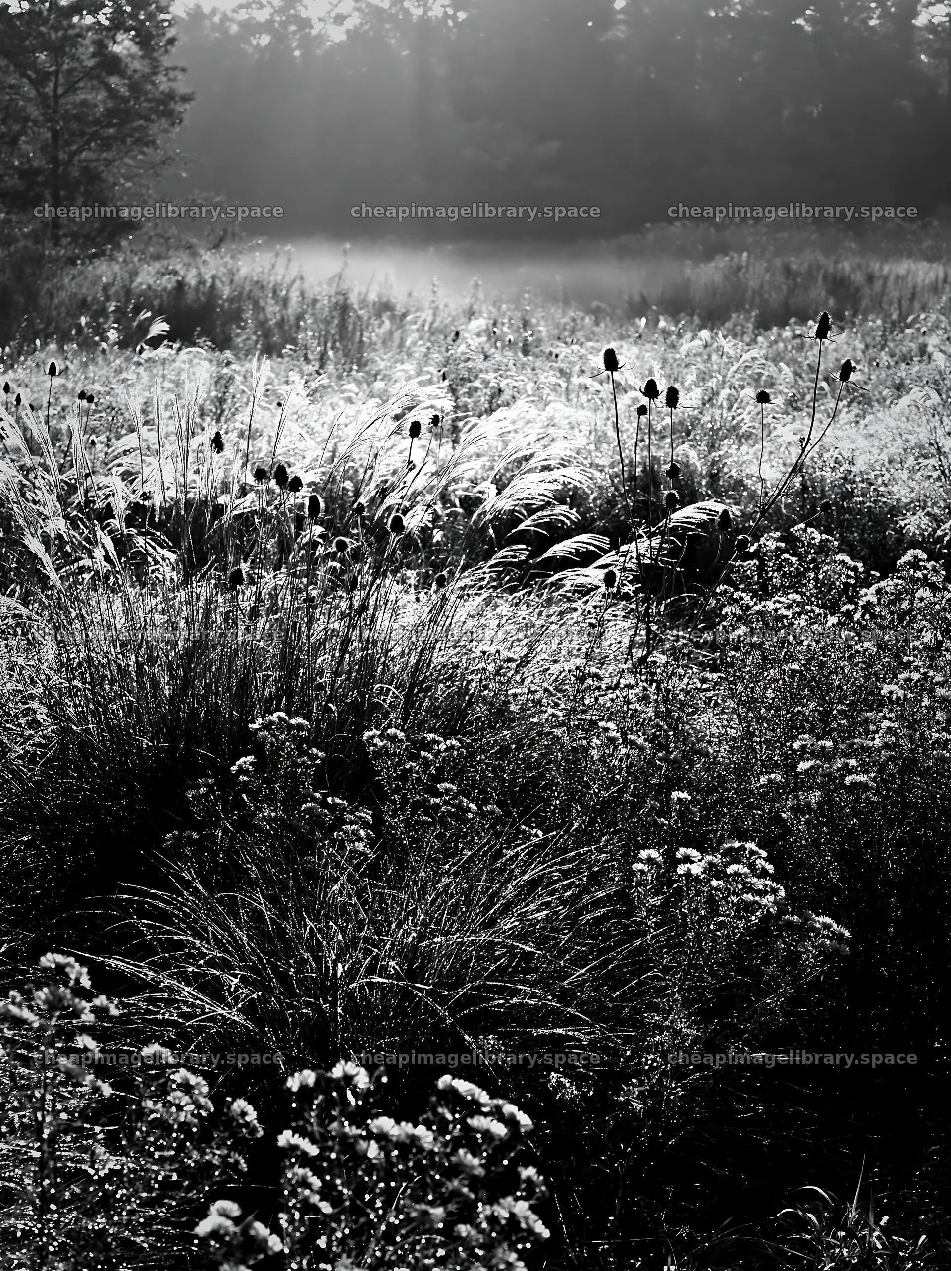 Tokyo urban biodiversity meadow with seedheads in morning light – image library 6866x9174