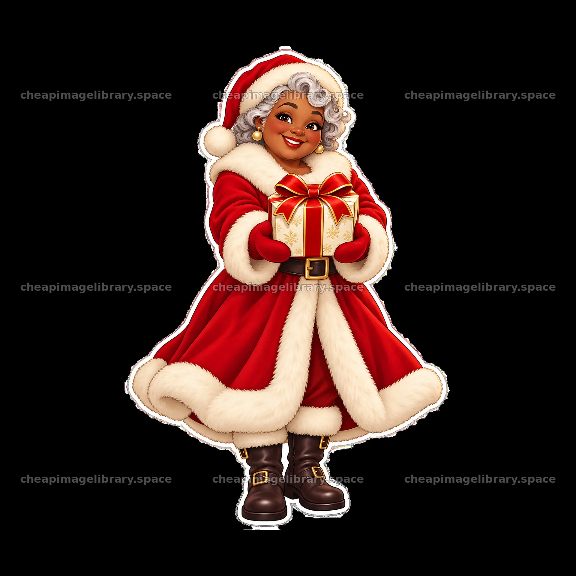 Santa Claus woman with a gift in a red coat – image library 7746x7746