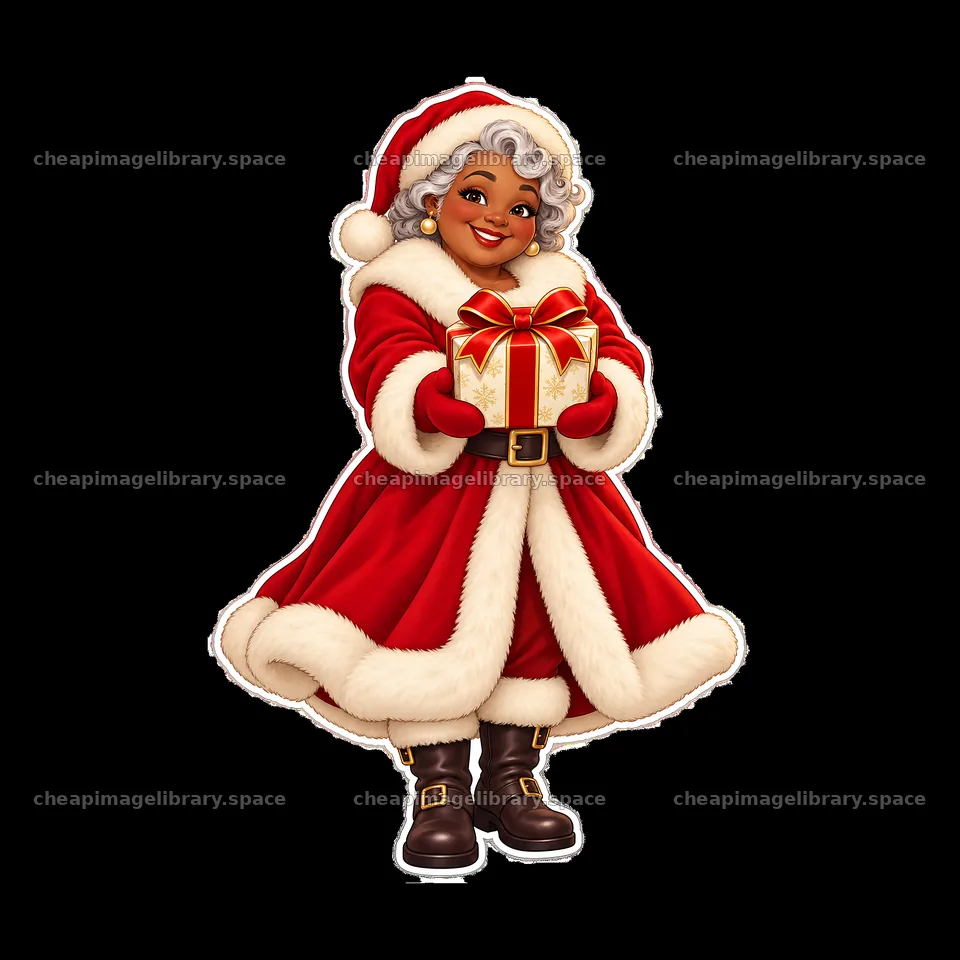 Santa Claus woman with a gift in a red coat – image library 7746x7746