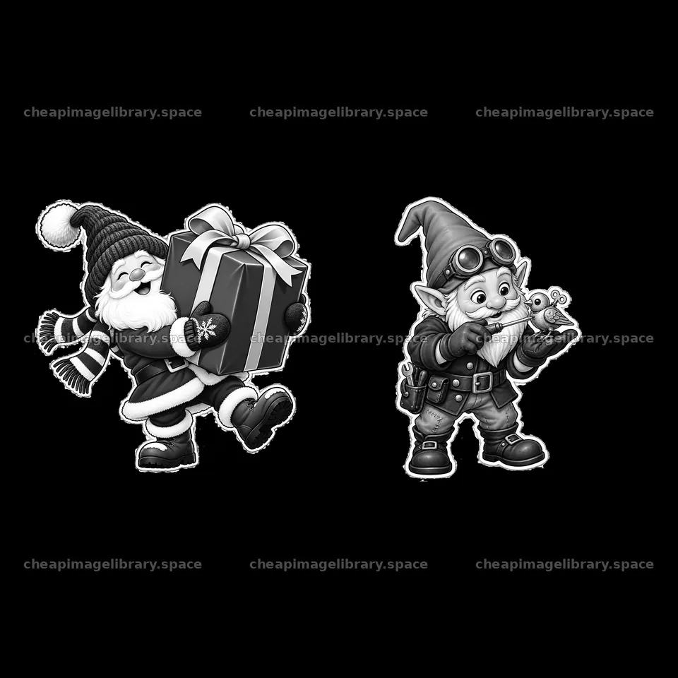 Gnome carrying a gift and another gnome with a snail – image library 7746x7746