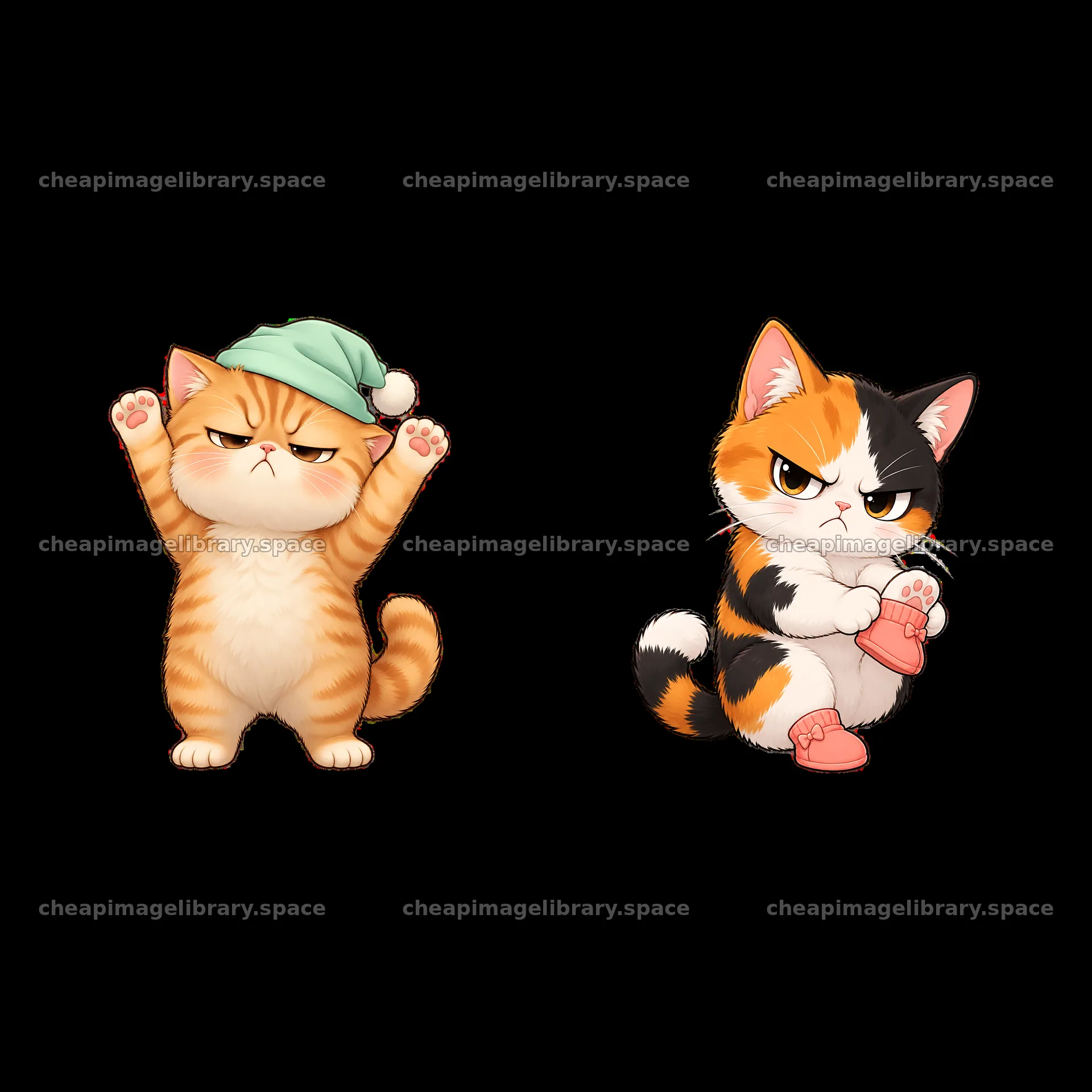Kawaii grumpy cats with festive accessories and playful poses – image library 7746x7746