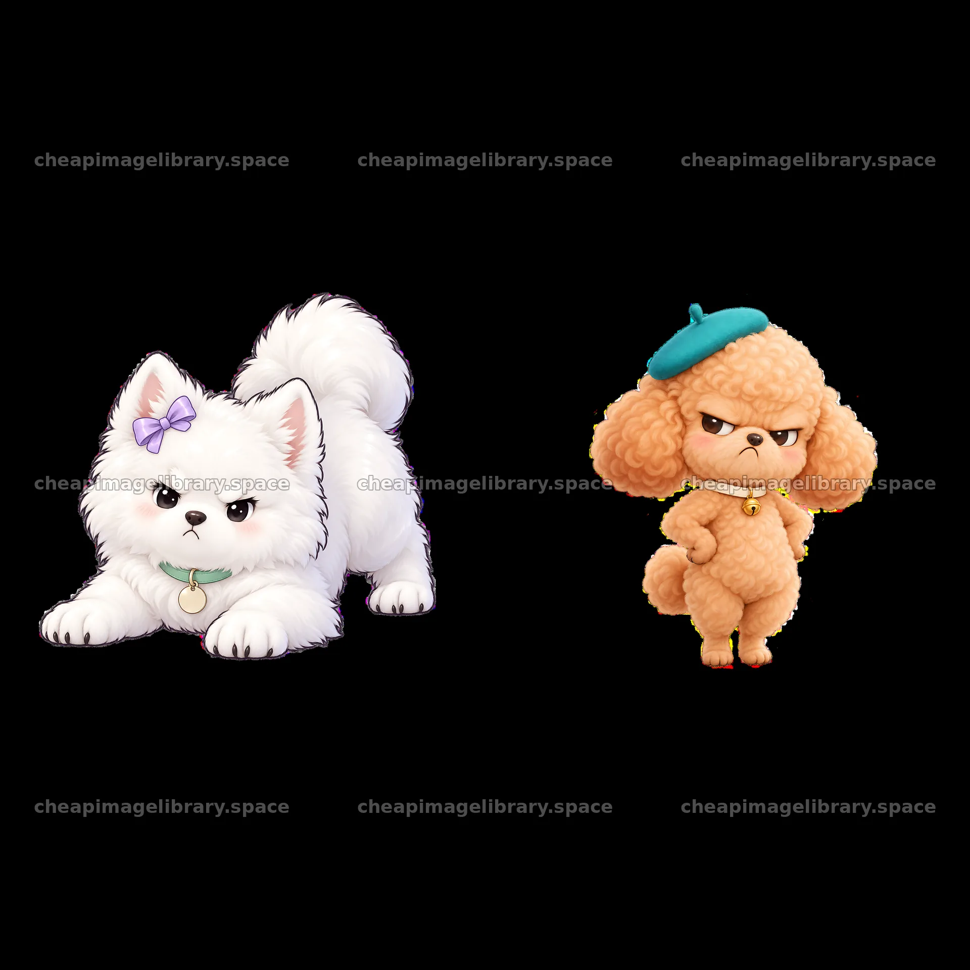 Kawaii grumpy dog stickers in playful poses and expressions – image library 7746x7746