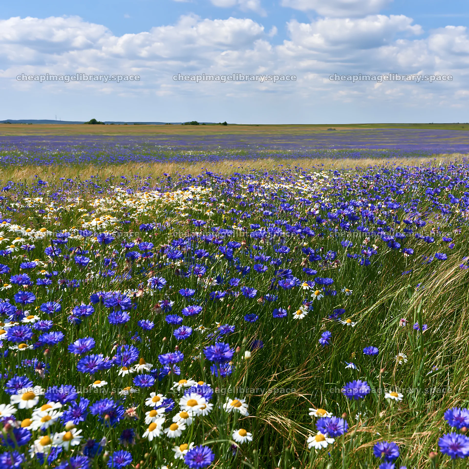 Colorful cornflower meadow stretching under a blue sky – image library 7938x7938