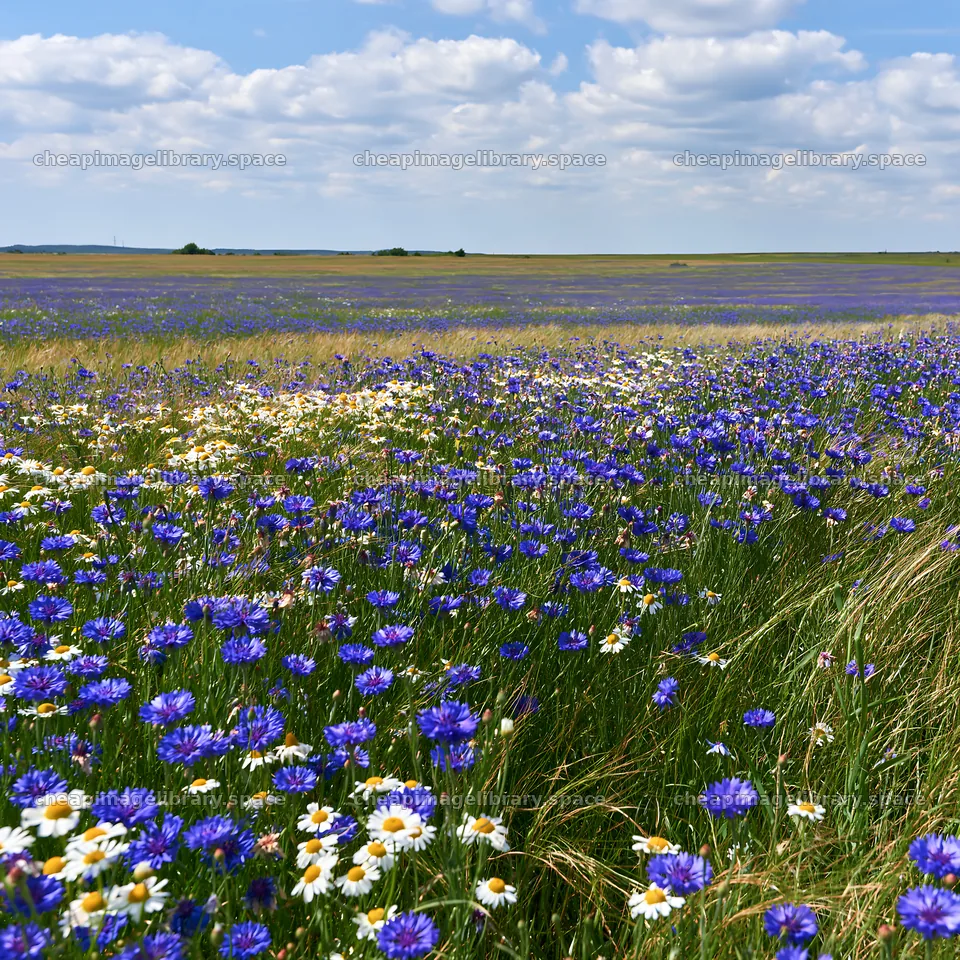 Colorful cornflower meadow stretching under a blue sky – image library 7938x7938