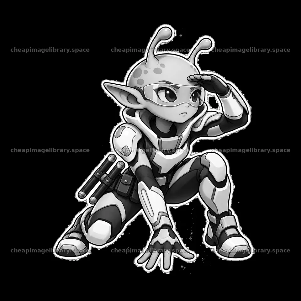 Kawaii futuristic super-soldier character with accessories – image library 7746x7746