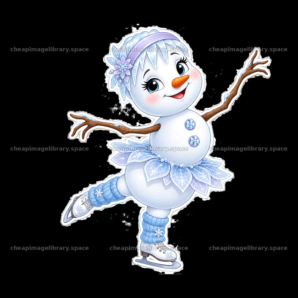 Snowman ice skater with a tutu and winter accessories – image library 7746x7746