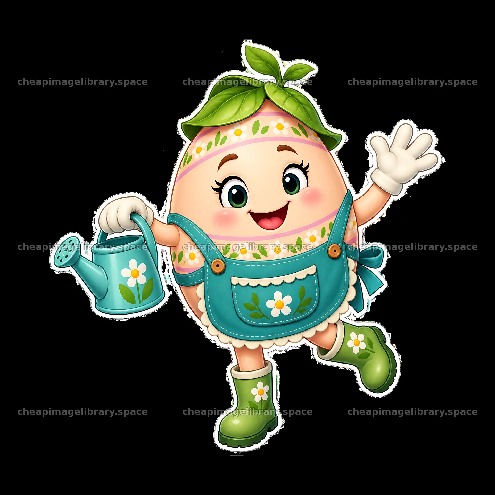 Happy Easter egg character holding watering can – image library 7746x7746