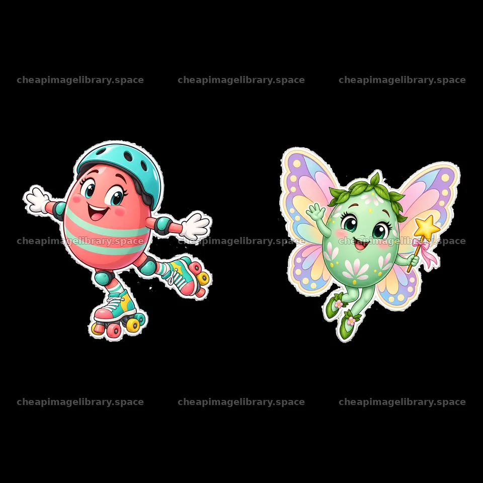Easter egg with roller skates and butterfly character sticker – image library 7746x7746