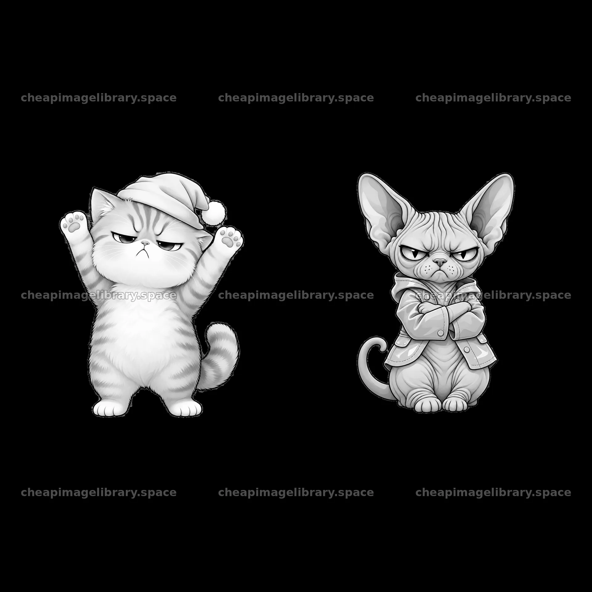 Kawaii grumpy cat stickers with festive and casual poses – image library 7746x7746